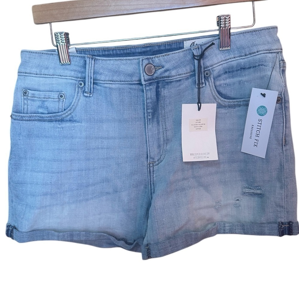 Cosmic Blue Love Riptide Denim Jean Distressed Light Wash Shorts 29 8 NWT - Picture 8 of 8